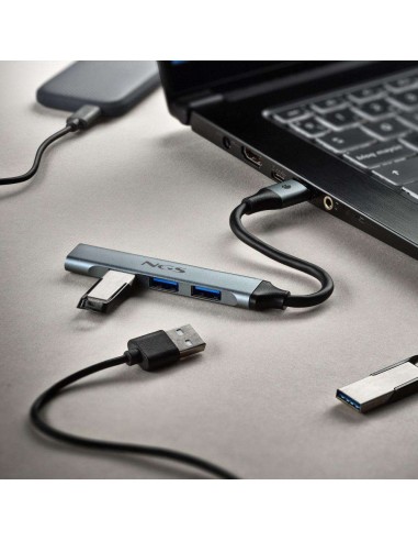 NGS IHUB4 MICRO HUB 4 Puertos USB-A 3.2 5000Mbit/s a 1x USB 3.2 / 3x USB Plata