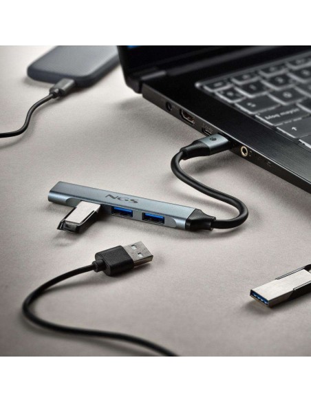 NGS IHUB4 MICRO HUB 4 Puertos USB-A 3.2 5000Mbit/s a 1x USB 3.2 / 3x USB Plata