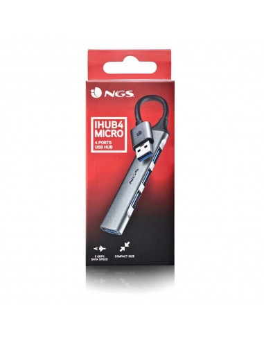 NGS IHUB4 MICRO HUB 4 Puertos USB-A 3.2 5000Mbit/s a 1x USB 3.2 / 3x USB Plata