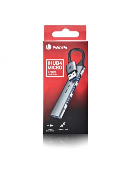 NGS IHUB4 MICRO HUB 4 Puertos USB-A 3.2 5000Mbit/s a 1x USB 3.2 / 3x USB Plata