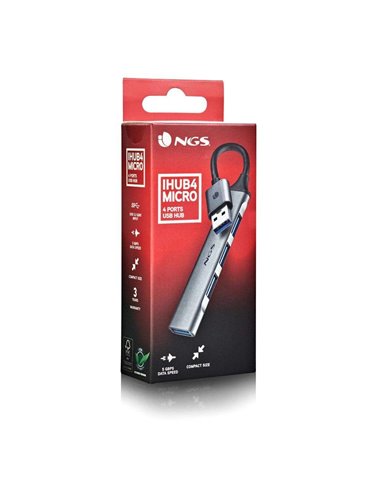 NGS IHUB4 MICRO HUB 4 Puertos USB-A 3.2 5000Mbit/s a 1x USB 3.2 / 3x USB Plata