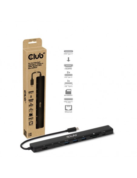 Club 3D Docking Station 10en1 USB-C de 10 Gbps, HDMI 8K30Hz PD3.1 140W