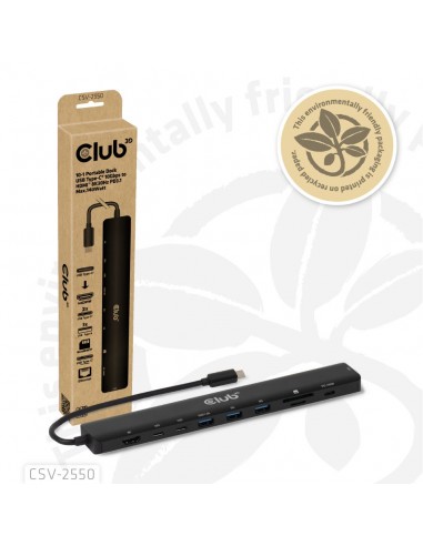 Club 3D Docking Station 10en1 USB-C de 10 Gbps, HDMI 8K30Hz PD3.1 140W