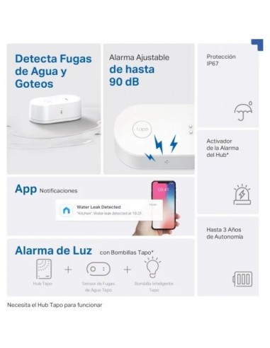 TP-Link Tapo T300 Sensor Inteligente de Fugas de Agua con Alarma 90dB