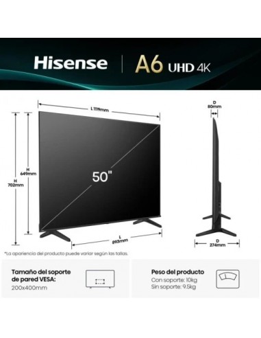 Hisense 50A6Q 50" LED UltraHD 4K Dolby Audio VIDAA Televisor