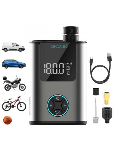 Cecotec Mini Air Max Inflador Eléctrico Compacto. Doble batería de 600mAh hasta 150psi