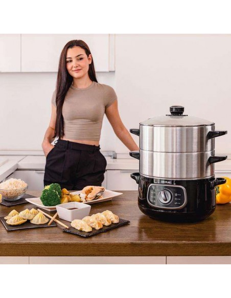 Cecotec Vapovita SteelPot Vaporera eléctrica de 1300W, con 3 Recipientes de Acero Inoxidable y 10L