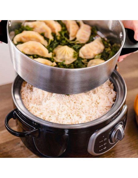 Cecotec Vapovita SteelPot Vaporera eléctrica de 1300W, con 3 Recipientes de Acero Inoxidable y 10L