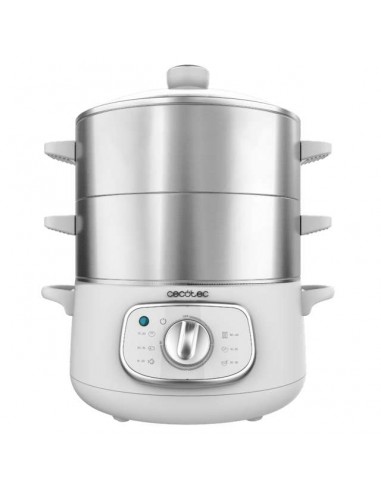 Cecotec Vapovita SteelPot White Vaporera Eléctrica de 1300W, con 3 Recipientes de Acero Inoxidable y 10L Capacidad