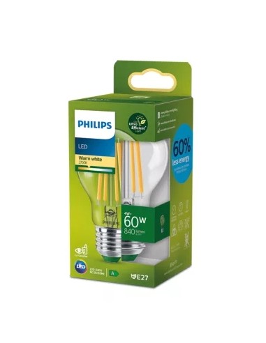 Philips Bombilla LED Classic UltraEfficient 60W E27 A60 840 Lúmenes 2700K