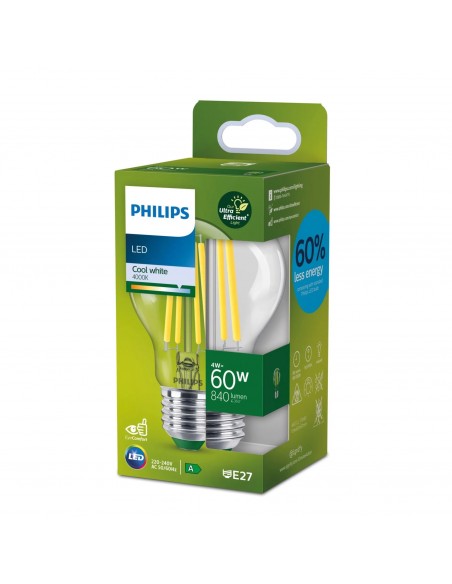 Philips Bombilla LED UltraEfficient 60W E27 A60, 840 Lúmenes 4000K