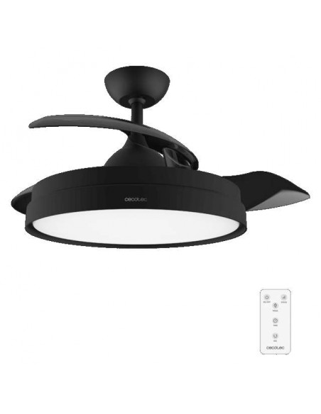 Cecotec EnergySilence Aero 4280 Invisible Black. Ventilador de Techo con Aspas Retráctites y Lámpara