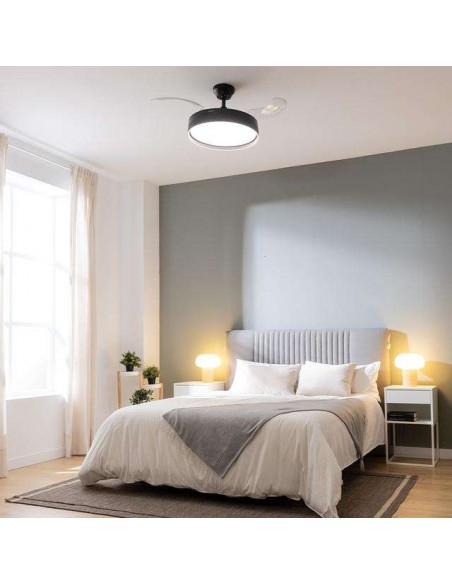 Cecotec EnergySilence Aero 4280 Invisible Black. Ventilador de Techo con Aspas Retráctites y Lámpara