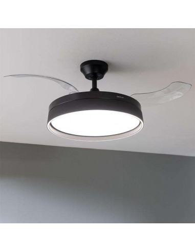Cecotec EnergySilence Aero 4280 Invisible Black. Ventilador de Techo con Aspas Retráctites y Lámpara