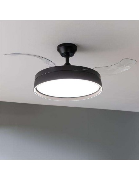 Cecotec EnergySilence Aero 4280 Invisible Black. Ventilador de Techo con Aspas Retráctites y Lámpara