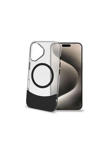 Celly MAGDUAL Funda Transparente Magsafe Apple iPhone 16 Negra