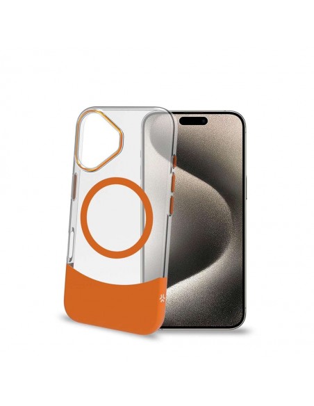 Celly MAGDUAL Funda Transparente Magsafe Apple iPhone 16 Naranja