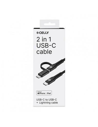 Celly USBC2IN1BK Cable USB-C a USB-C/Lightning 100W Negro 1m