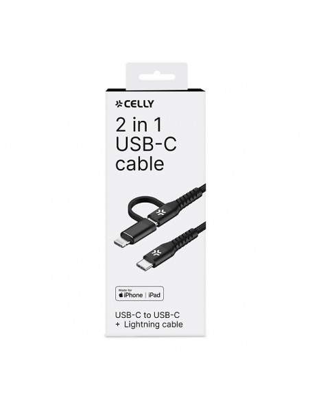 Celly USBC2IN1BK Cable USB-C a USB-C/Lightning 100W Negro 1m