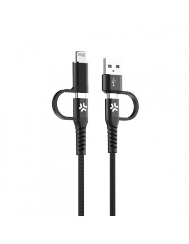 Celly USBC4IN1 Cable USB-C a USB-C de 60W + Adaptadores USB-A y Lightning Negro