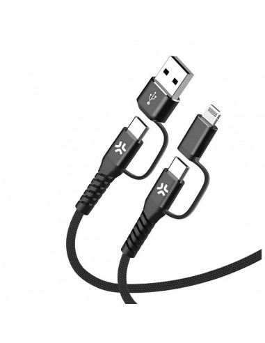Celly USBC4IN1 Cable USB-C a USB-C de 60W + Adaptadores USB-A y Lightning Negro