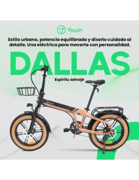 Youin Dallas BK1650 Bicicleta Eléctrica Fat Plegable 250W 60km Aluminio Suspensión Delantera 20" Bronce