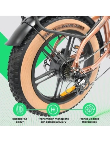 Youin Dallas BK1650 Bicicleta Eléctrica Fat Plegable 250W 60km Aluminio Suspensión Delantera 20" Bronce