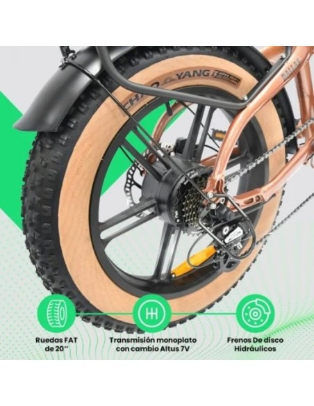 Youin Dallas BK1650 Bicicleta Eléctrica Fat Plegable 250W 60km Aluminio Suspensión Delantera 20" Bronce