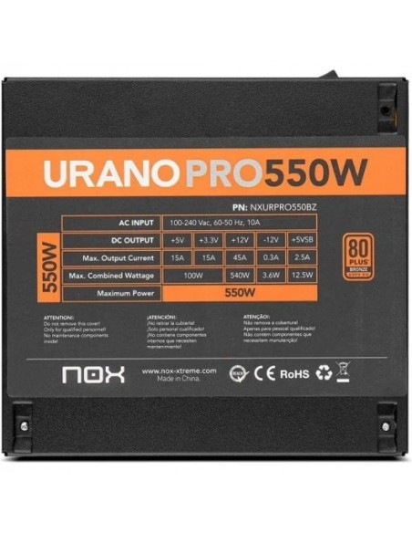 Nox Extreme Urano Pro 550W 80 Plus Bronze PFC Activo Fuente de Alimentación