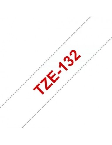 Brother TZe-132 12mm Cinta Roja sobre Transparente Laminada Resistente 8m Rotuladoras