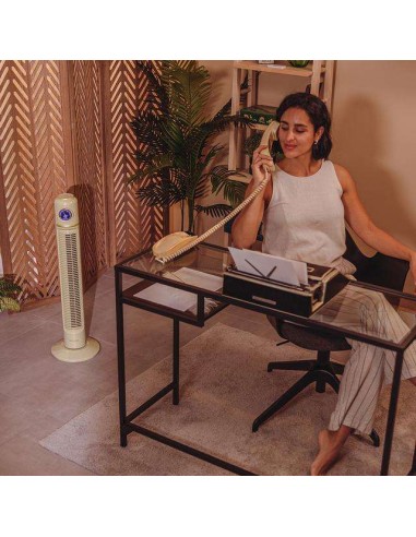 Cecotec EnergySilence 1090 Skyline Retro Smart Green Ventilador de Torre de 32" y 40W, Mando a Distancia