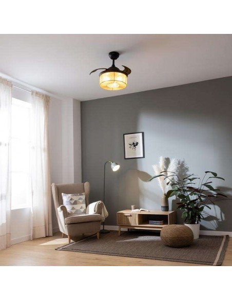 Cecotec EnergySilence Aero 3600 Invisible Natural Style Ventilador de Techo de 25W y 36" con Lámpara, Mando a Distancia