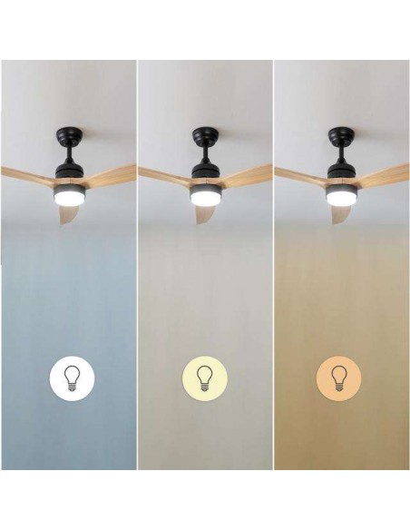 Cecotec EnergySilence Aero 5275 Black&LightWood Ventilador de Techo de 40W y 52" con Luz LED, Mando a Distancia