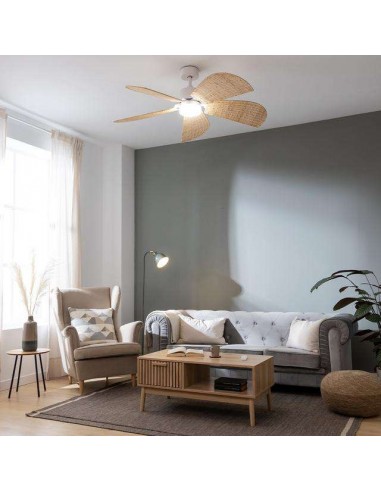 Cecotec EnergySilence Aero 5290 Natural Ventilador de Techo de 40W y 52" con Luz LED, Mando a Distancia