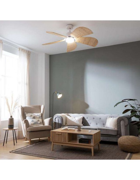 Cecotec EnergySilence Aero 5290 Natural Ventilador de Techo de 40W y 52" con Luz LED, Mando a Distancia