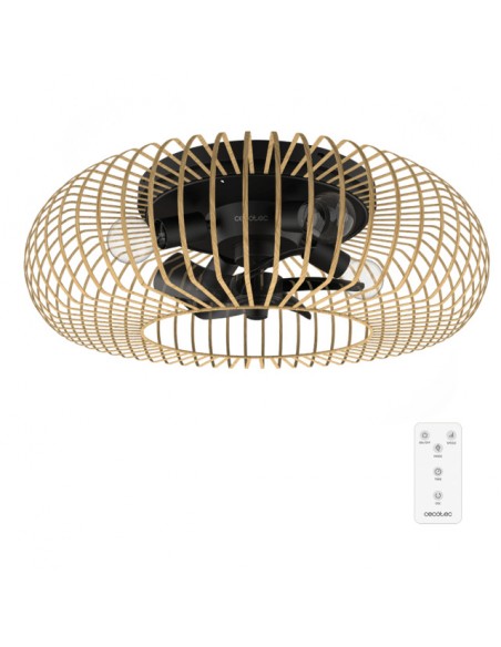 Cecotec EnergySilence LampAero 600 Natural LightWood Ventilador de Techo de 20W y 11" con Lámpara, Mando a Distancia