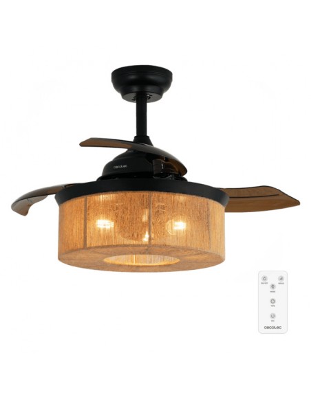 Cecotec EnergySilence Aero 3600 Invisible Natural Style Ventilador de Techo de 25W y 36" con Lámpara, Mando a Distancia