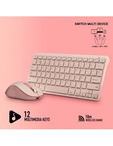 NGS Fantasy Kit Blue Combo Teclado y Ratón Inalámbrico Recargable Silencioso Rosa