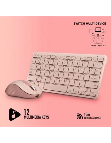 NGS Fantasy Kit Blue Combo Teclado y Ratón Inalámbrico Recargable Silencioso Rosa