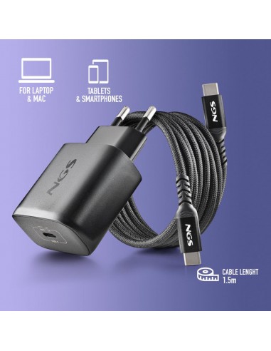 NGS BUD45W-C Cargador de Pared GaN 45W 1xUSB-C con Cable Incluido 1.5m