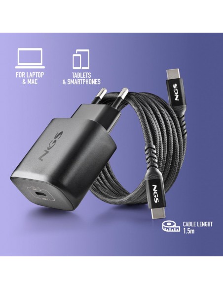 NGS BUD45W-C Cargador de Pared GaN 45W 1xUSB-C con Cable Incluido 1.5m