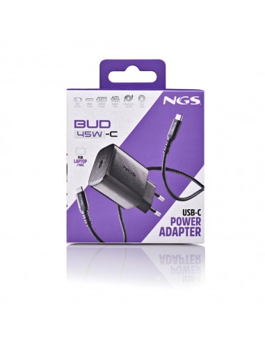 NGS BUD45W-C Cargador de Pared GaN 45W 1xUSB-C con Cable Incluido 1.5m