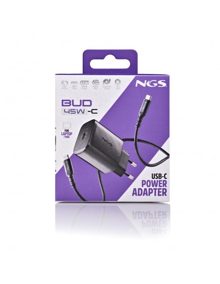 NGS BUD45W-C Cargador de Pared GaN 45W 1xUSB-C con Cable Incluido 1.5m