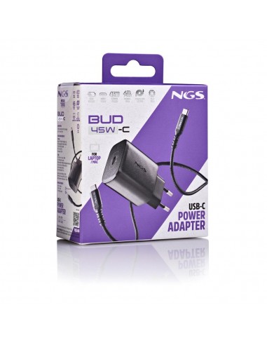NGS BUD45W-C Cargador de Pared GaN 45W 1xUSB-C con Cable Incluido 1.5m