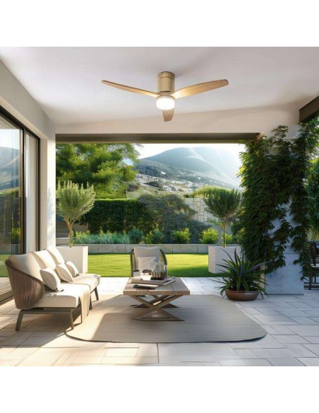 Cecotec EnergySilence Aero 5600 Aqua GoldLightWood Connected Ventilador de Techo de 40W, Mando a Distancia y Wi-Fi