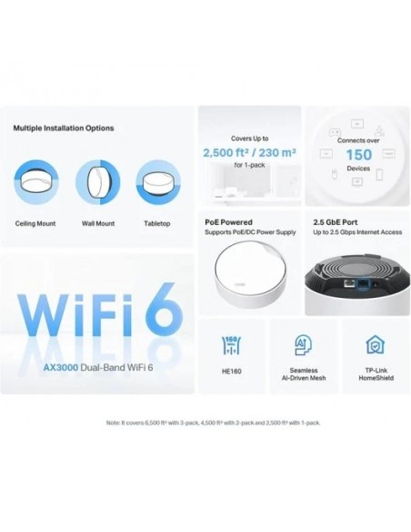 TP-Link Deco X50-PoE Sistema Wi-Fi 6 Mesh AX3000 con PoE - 1 Unidad