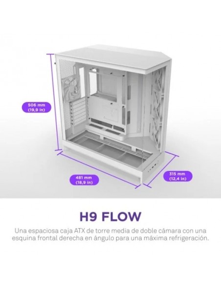 NZXT H9 Flow Caja ATX/EATX Malla y Vidrio Templado Blanca