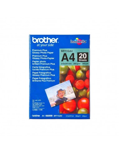 Brother BP71GA4 - Pack de 20 Hojas de Papel Fotográfico Glossy Premium A4