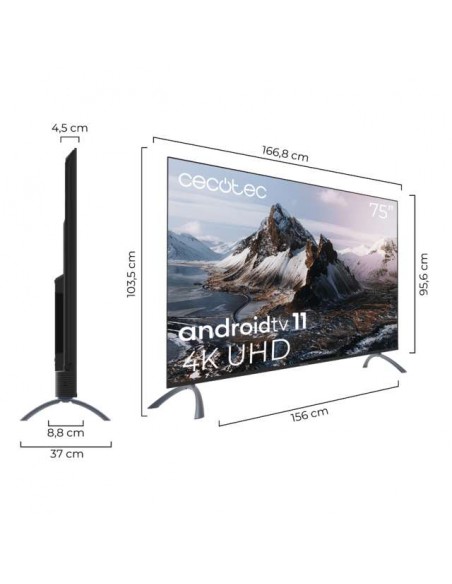 Cecotec A3 Series ALU30075S 75" LED 4K UltraHD Android TV 11, HDR10 Televisor