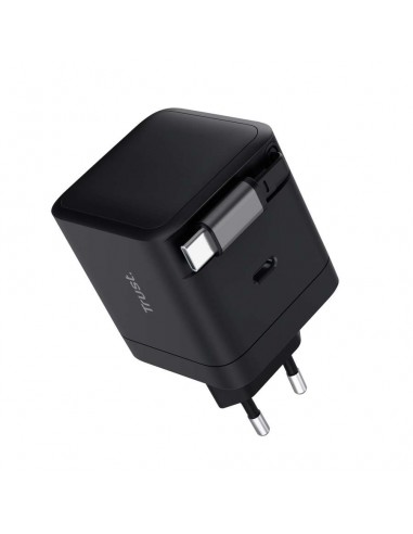 Trust Maxo Cargador de Pared GaN 65W 1xUSB-C + Cable USB-C Retráctil Negro